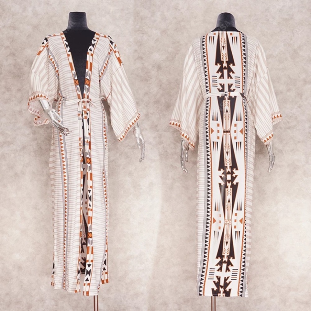 Western Aztec Boho Tribal Kimono Duster Wrap - Picture 4 of 4